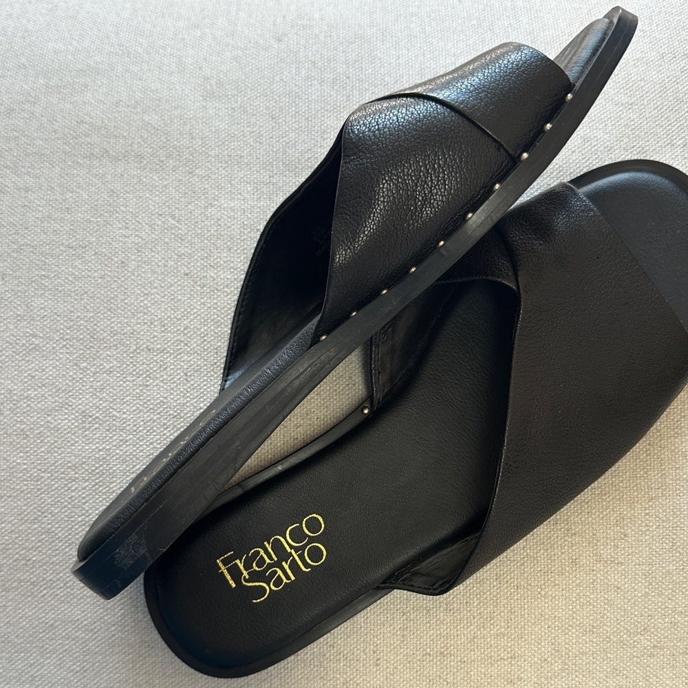 NWOT Franco Sarto Black Leather Slide Sandals size 6.5 - Picture 6 of 6